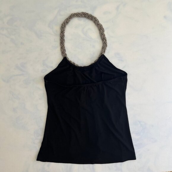 Fashion Bug Silver Chain Halter Neck Black Tank Top Blouse - Picture 2 of 6